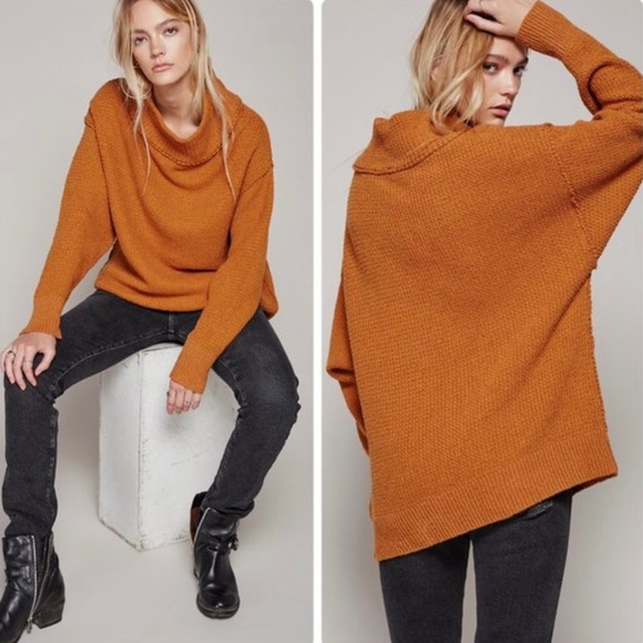 Free People Sweaters - Free People Livvy Sweater Cotton Oversized Caramel Wide Cowl Size XS